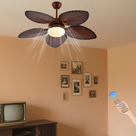 Ventilateurs de Plafond Tropicaux avec Lumière, Ventilateur de Plafond en Feuille de Palmier de 132 cm, design moderne pour intérieur extérieur patio ferme, télécommande, Marron