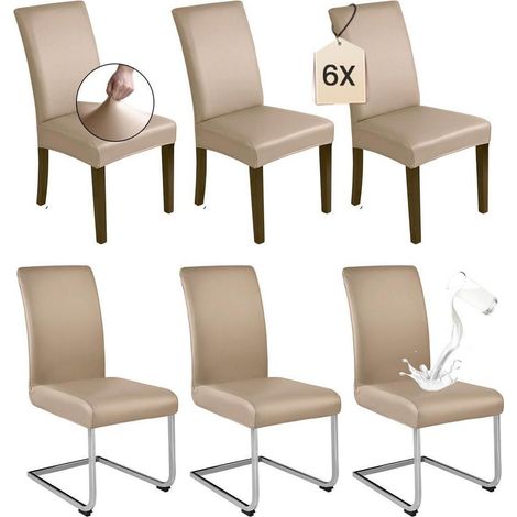 Stuhlhussen 6er Set Khaki PU Leder - Elastisch & Wasserabweisend (1/5)