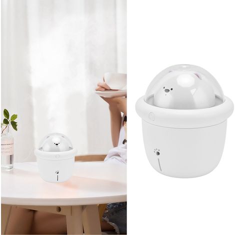 Humidificateur d'air 200 ml pour animaux de compagnie, avec veilleuse colorée, minuterie intelligente, protection anti-surchauffe, alimentation USB, blanc. (1/5)