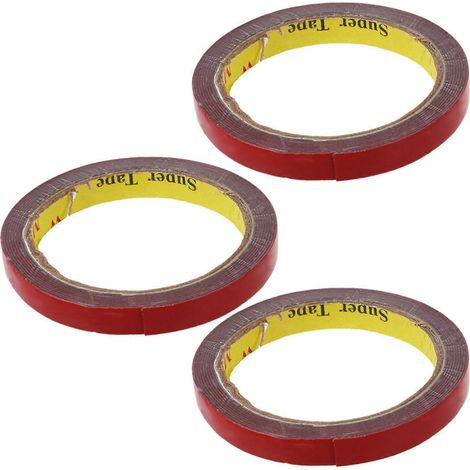 Rolle extra starkes und dauerhaftes doppelseitiges Schaumstoffklebeband, rot, 12 mm x 3 m (3 Rollen à 3 m) für Fahrzeuge. (1/5)