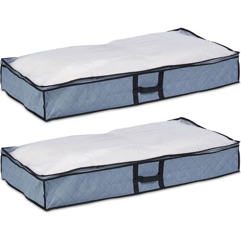 Relaxdays Set of 2 Underbed Storage Bags, Foldable, with Zip, Clothes, Blankets, Toys, Fabric, 14 x 100 x 50 cm, Grey