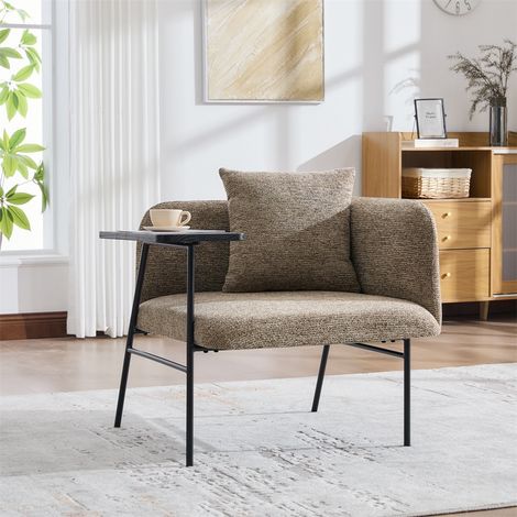 Fauteuil de Salon Moderne avec Table d'Appoint - 86x72x71cm - Design avec Poches de Rangement et Cadre Métal - Khaki (1/5)