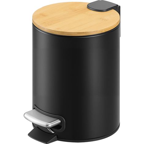 Petite Poubelle de Salle de Bain à Pédale, avec Seau Amovible et Fermeture en Douceur, 3 L, Noir (1/5)