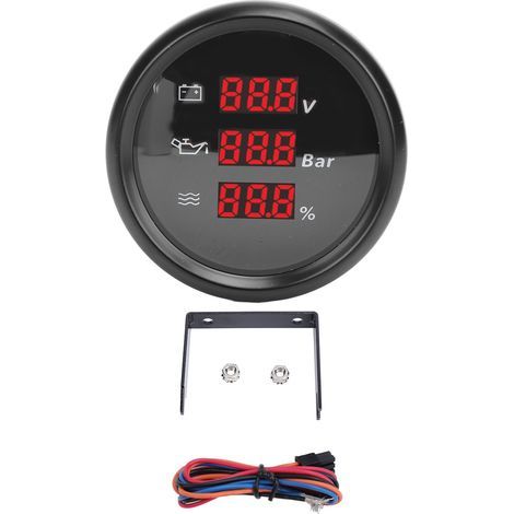 Jauge de niveau d'eau de pression d'huile de tension numérique de 52 mm, voltmètre étanche à rétroéclairage rouge pour bateau, yacht, camping-car, 9 à 32 V DC, lunette à cadran noir (1/5)