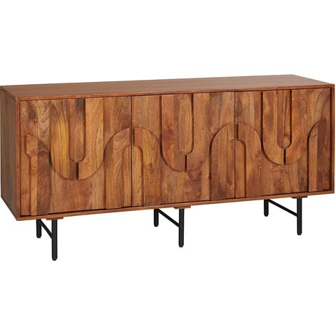 Buffet avec 3 portes en bois de manguier et métal noir - Naturel - MIZORAM de Maison Céphy (1/5)