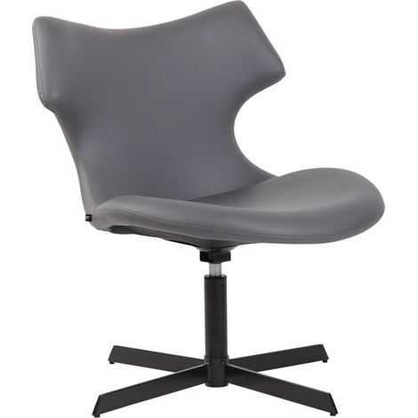 Sillón giratorio 360° con respaldo envolvente de piel sintética gris y base de estrella de metal 100008229