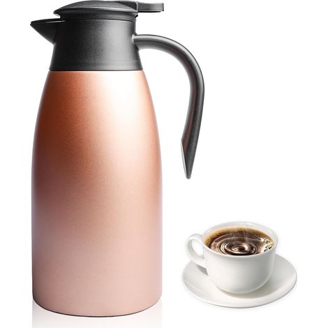 Pichet isotherme de 2 l pour cafetière - En acier inoxydable - Avec poignée et bec verseur - Isolation sous vide - Double paroi - Pour le bureau et la maison - Or rose (1/5)