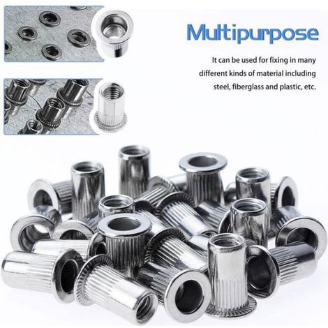 Lot de 100 écrous à sertir M4 M5 M6 M8 – Acier inoxydable – Résistance à la corrosion – Pour assemblage matériaux variés (1/4)