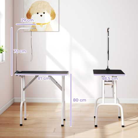 Table de toilettage pour chien avec sangle, pliable, pieds en acier, plateau antidérapant, 81 x 48,5 x 80 cm, noire (1/5)