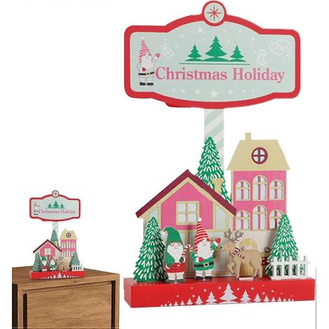 Panneau de table de Noël AURA, panneau en bois de Noël, 29x17.5x5cm Panneaux de vacances décoratifs intérieurs pour bureau, manteau de cheminée ou tables à manger, rouge (1/5)