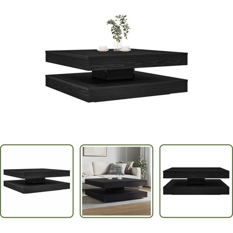 Table de salon - Table basse rotative à 360 degrés chêne noir 90x90x34,5 cm (1/5)