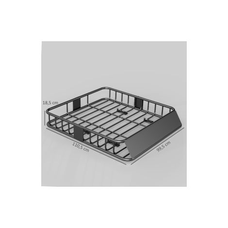 Panier de toit universel noir en acier 110,5 x 99,5 x 18,5 cm avec déflecteur et charge 90,7 kg pour SUV, pick-up et voyages (1/5)