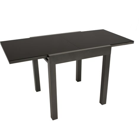 Balkon-Ausziehtisch ELBA 70/140x70cm, Aluminium anthrazit + Glas schwarz (1/4)