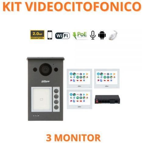 Dahua Kit videocitofonico IP Wi-Fi Posto esterno VTO3311Q-WP + Switch + Monitor 7" VTH5321GW-W Android Nr.03 Monitor
