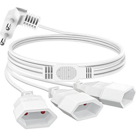 Rallonge électrique Câble d'extension Rallonge Prise Plate 2 en 1 Extra Plat Câble d'alimentation 20 CM 250V/2,5A Fiche européenne pour TV Ordinateur Moniteur Lampe et appareils ménagers (3-en-1(3M)) (1/5)
