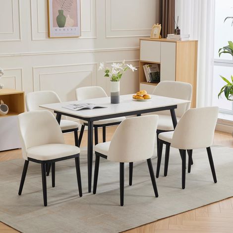 Lot de 6 chaises de salle à manger rembourrées beiges (1/5)