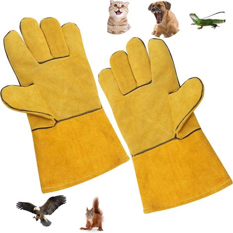 Dog Cat Gloves 35cm Bite Resistant Gloves Thorn Scratch Resistant Thick Cowhide Leather Pet Hair Grooming Gloves (1/5)