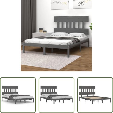 Sommier en bois - Cadre de lit sans matelas gris 200x200 cm bois massif (1/5)