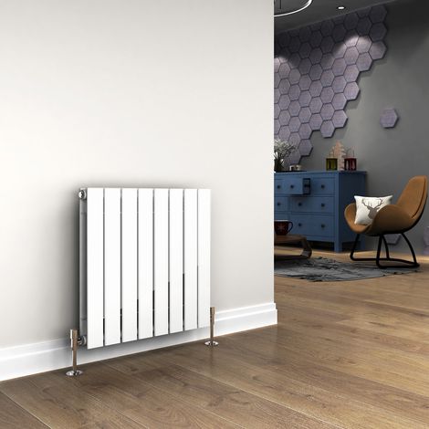 ELEGANT White Steel Radiator 600x608mm Horizontal Double Flat Panel + Angled Radiator Valves (1/5)