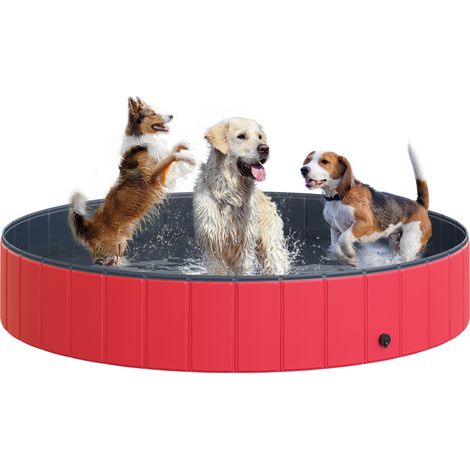 Piscine pliante chiens Chats Ø160 x 30 cm Baignoire portable animaux PVC antidérapant Multiples usages l’intérieur et l’extérieur rouge