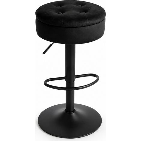 CHICFURN Sgabello da bar regolabile 39 x 39 x 79,5 cm in metallo nero con vano portaoggetti (1/5)