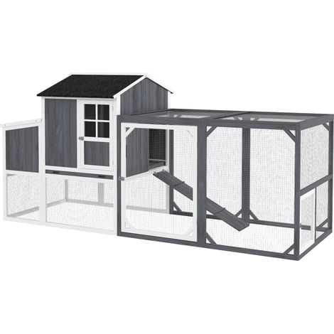 Poulailler avec enclos pour 3-4 poules, nichoir 3 compartiments, surface 1,9 m², bois de sapin gris (1/5)