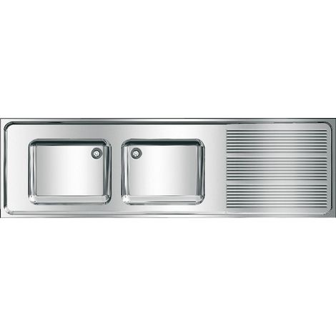 KWC Gewerbespüle, MAXIMA, Edelstahl, 2 Becken, 2000x432x600 mm, Tropfteil Re (1/2)