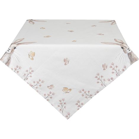 Nappe de Table en Coton Motif Lapin Style Champêtre Blanc et Marron 130 x 180 cm - PANGIVO (1/2)