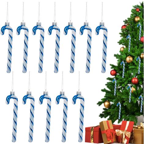 Breloques pour sapin de Noël petites décorations, à paillettes bleu de 13 cm, lot de 12 (en forme de canne à sucre) (1/5)
