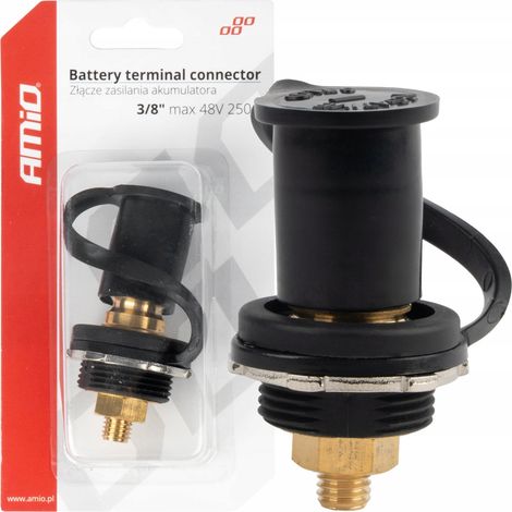 Conector de alimentación negativo de batería negro con tapa 3/8 M10 12V 24V 48V 250A amio-03813 (1/4)