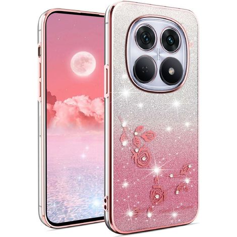 Custodia per Xiaomi Redmi Note 15 Pro Plus 5G / Poco M8 Pro 5G, fiore glitterato, rosa (1/5)