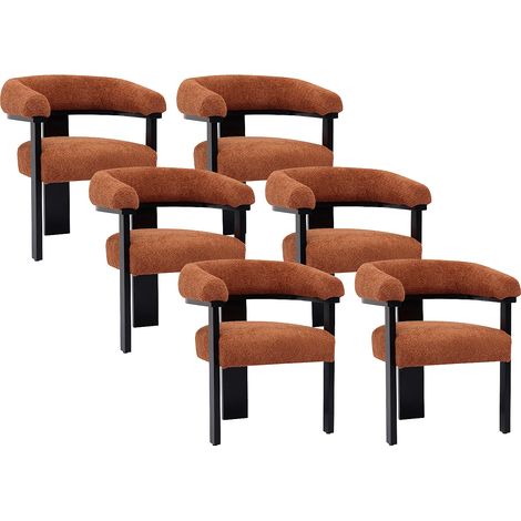Sedia braccioli Tessuto bouclette e legno di hevea Terracotta e Nero - Lotto di 6 - LIVELIA di Pascal MORABITO (1/5)