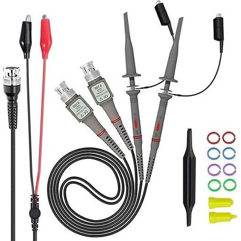 Sonde d'Oscilloscope Universelle 100 MHz avec Accessoires BNC Pinces et Câbles Test Minigrabber (1/2)