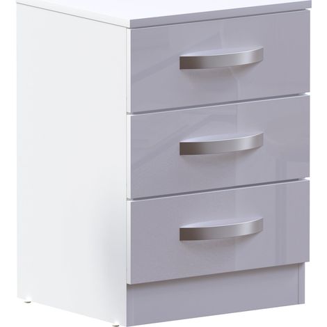 Hulio 3 Drawer Bedside Table High Gloss Cabinet Chest Nightstand Bedroom Furniture, White