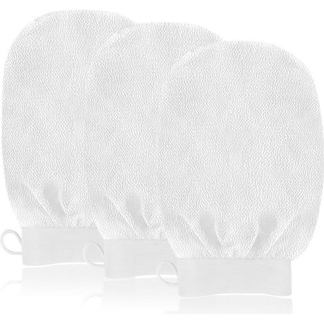 Gant Exfoliant, Kit 3 Gants Exfoliants, Gants de Gommage pour Hommes et Femmes, Gommage naturel Et Efficace, pour la Douche, Corps (Blanc)