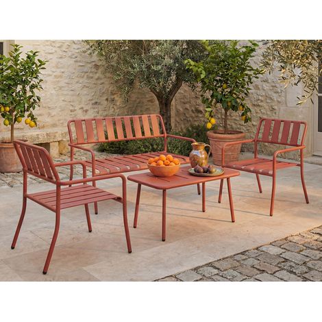 Lot de 2 fauteuils bas de jardin empilables en métal - Terracotta - BIRMOS de MYLIA (1/4)