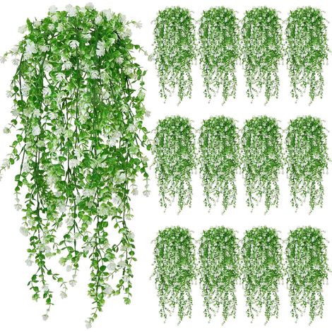 12 Plante tombante, 76cm, 5 branches, plastique, intérieur extérieur, mur balcon terrasse (1/5)