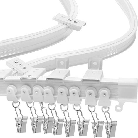 Kit de fixation en acier blanc de 3 mètres comprenant : pinces, crochets, poulies, supports de montage et accessoires.