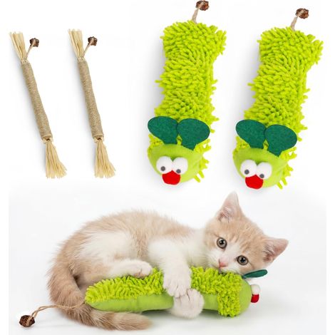 Ensemble Jouet pour Chat, Chenille Peluche & Bâtons Vigne Argentée, Nettoyage Dentaire, Interactif, Anti-Stress, Dentition Chaton, Chat d’Intérieur, Lot de 4 (1/5)