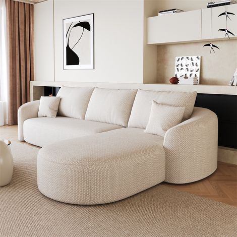 Canapé d'Angle en L - 266x168x85cm - Canapé Modulaire de Salon sans Cadre en Tissu Chenille de Luxe - Blanc (1/5)