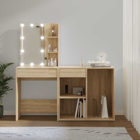 Coiffeuse à LED avec armoire, bois d’ingénierie, chêne sonoma, 60 x 40 x 140 cm - PANGIVO (1/5)