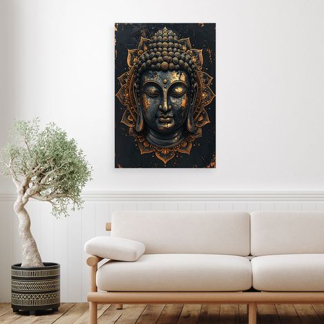 Wandbild Mandala Buddha Zen Spa schwarz und gold 70x100