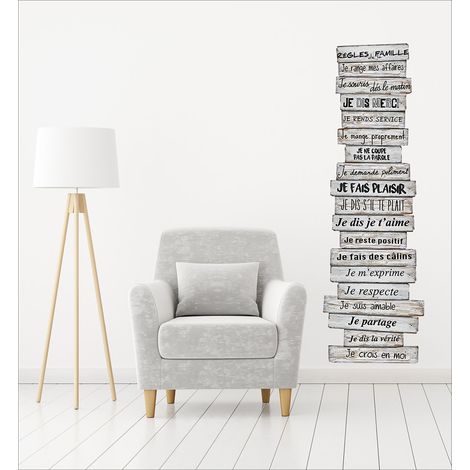Sticker adhésif trompe l'oeil, citation je mange proprement, je dis merci, je range mes affaires, 60x180cm (1/2)
