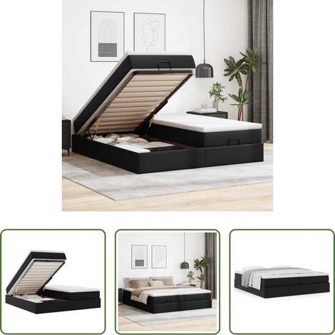 Matratze - Ottoman-Bett mit Matratzen Schwarz 160x200 cm Kunstleder (1/5)