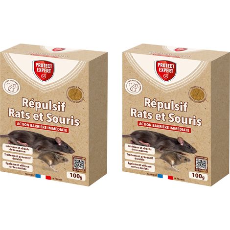 PROTECT EXPERT RASOUREP100X2 Répulsif Rats & Souris - 2x100g - Action Barrière - Intérieur & Abords De La Maison - Traitement Préventif Durable (1/5)