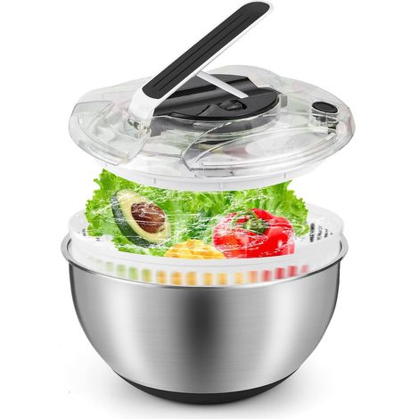 Essoreuse À Salade en Acier Inoxydable 4,5L, Saladier avec Couvercle Et Base Antidérapante, Essoreuse À Salade INOX Idéale pour Égoutter Légumes Et Pâtes (1/5)