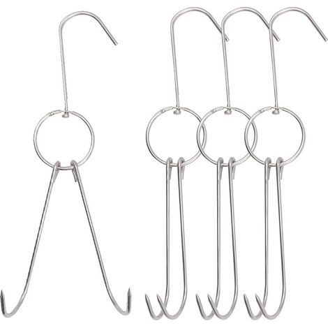 Set di 4 ganci da macellaio, ganci da macellaio in acciaio inox, ganci doppi girevoli, per barbecue, carne, pesce, salsicce, pentole (1/4)