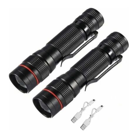 BUNTHAUS PA Linternas LED tácticas recargables, de alta luminosidad y súper brillantes, mini linterna de bolsillo, 3 modos, portátil (paquete de 2) (negra) (1/4)