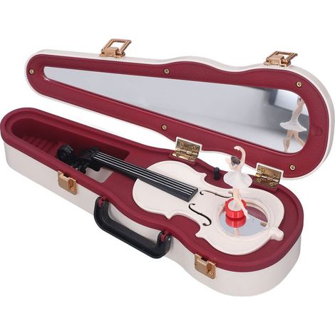 Geigenspieldose, kleine klassische und elegante Spieldose mit rotierender Tänzerfigur, ideal für die Büro- oder Heimdekoration (weiß). (1/5)