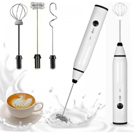 Batteur à œufs électrique rechargeable par USB, mousseur à lait, mousseur à café, outil de mélange pour mousse de boisson, blanc (1/5)